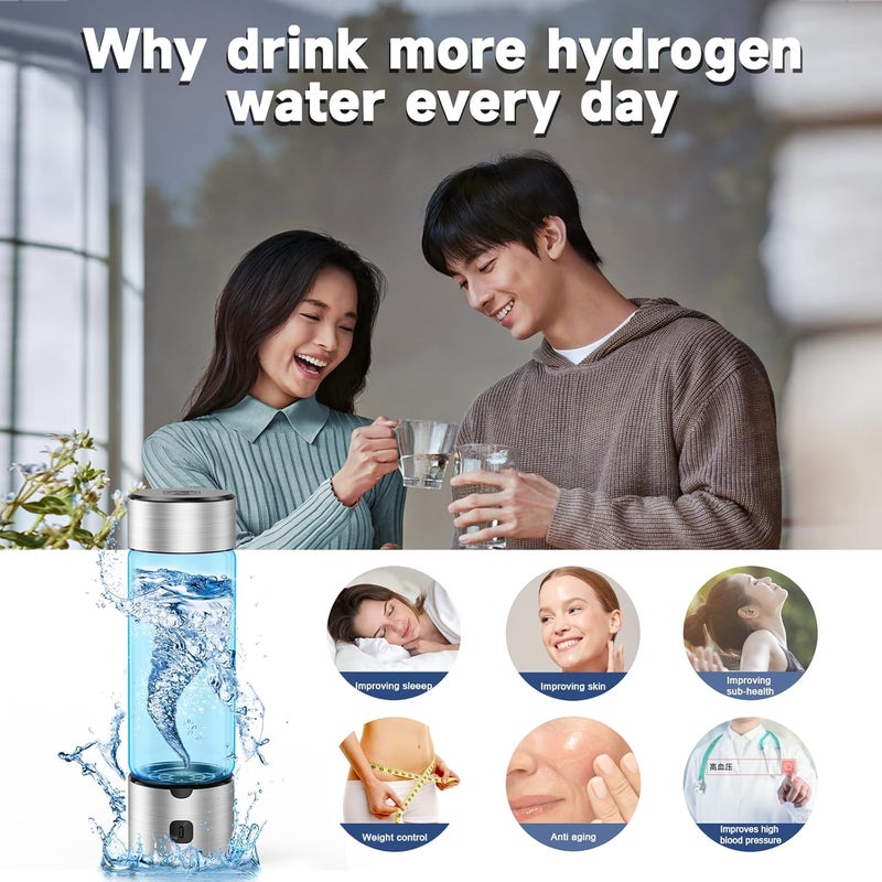 IJEUH Premium Hydrogen Water Bottle 460ml SPE/PEM Hydrogen Generator with Rechargeable Base, High Hydrogen Concentration in 3 Mins, Luxury Borosilicate Glass Cup for Office, Travel, Wellness - Image 4